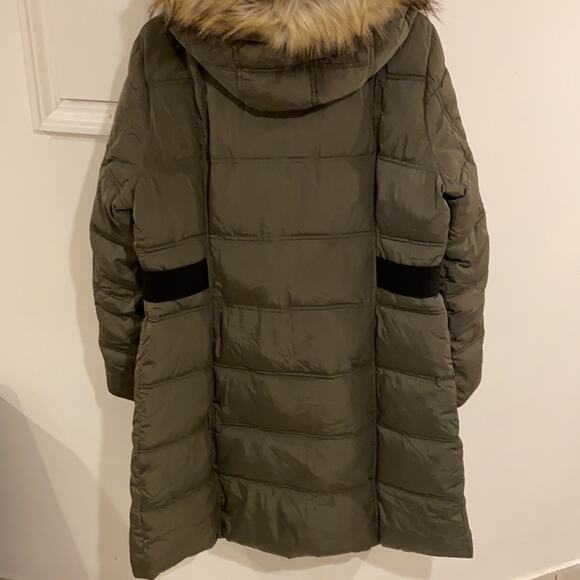 DKNY Fleece Lined Faux Fur Trim Hoo Juniper Large Olive - Picture 13 of 14